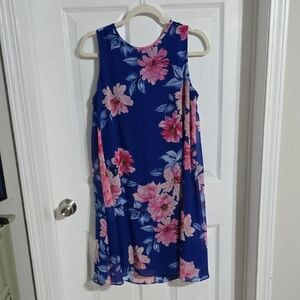 Floral Sleeveless Dress - Blue and Pink